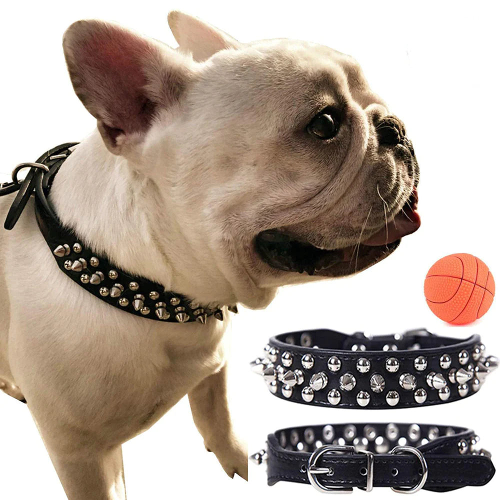 Premium Spiked Studded Leather Dog Collar - Adjustable for Small to Large Pets, Perfect for Pit Bulls and Cats