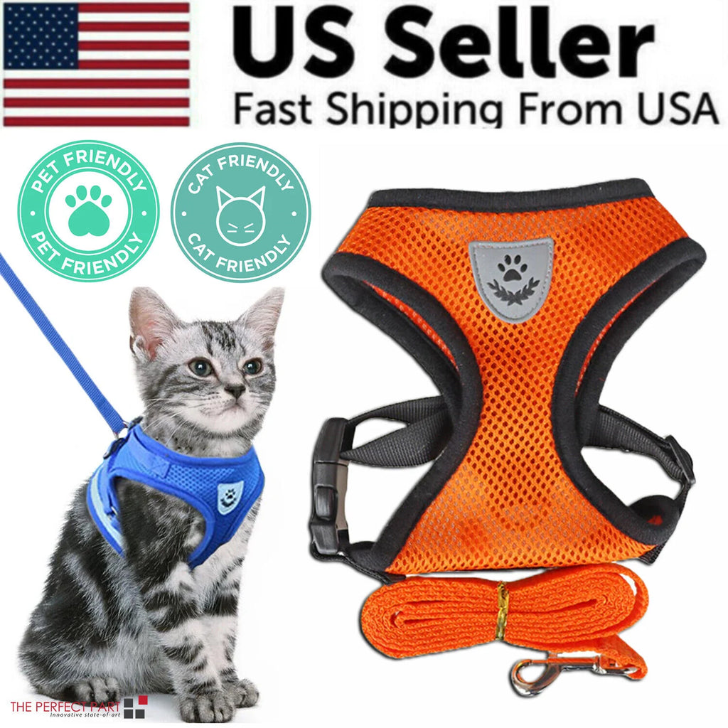 Adjustable Reflective Pet Harness and Leash for Cats and Dogs - Sizes S, M, L, XL