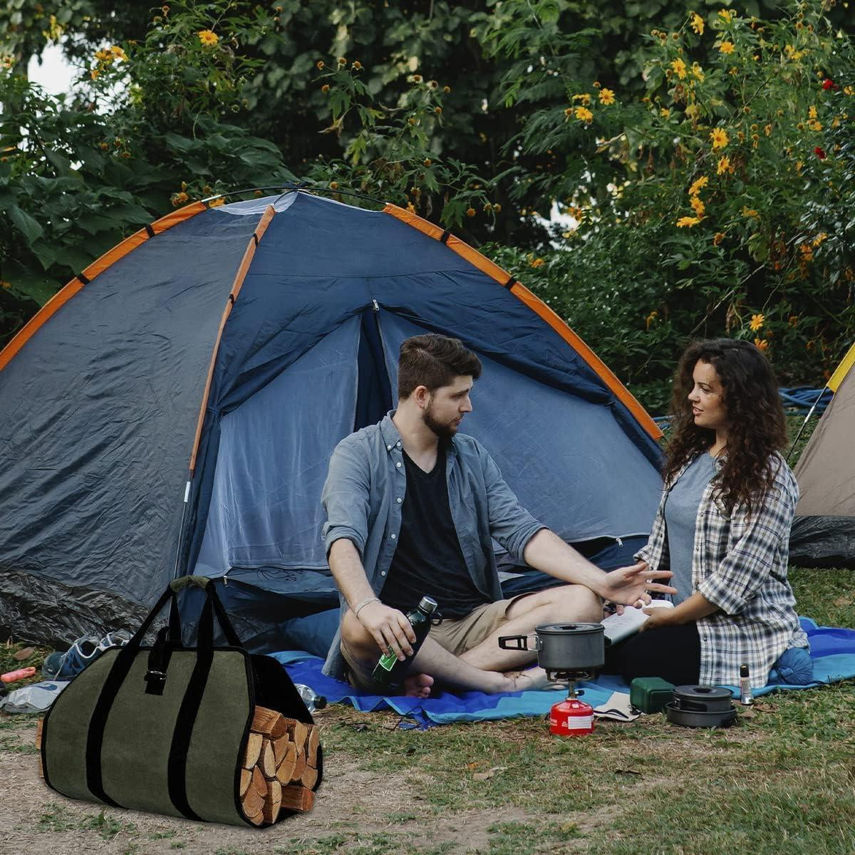 Premium Waxed Canvas Firewood Carrier with Handles - Durable Log Tote Bag for Easy Firewood Transport and BBQ Accessories