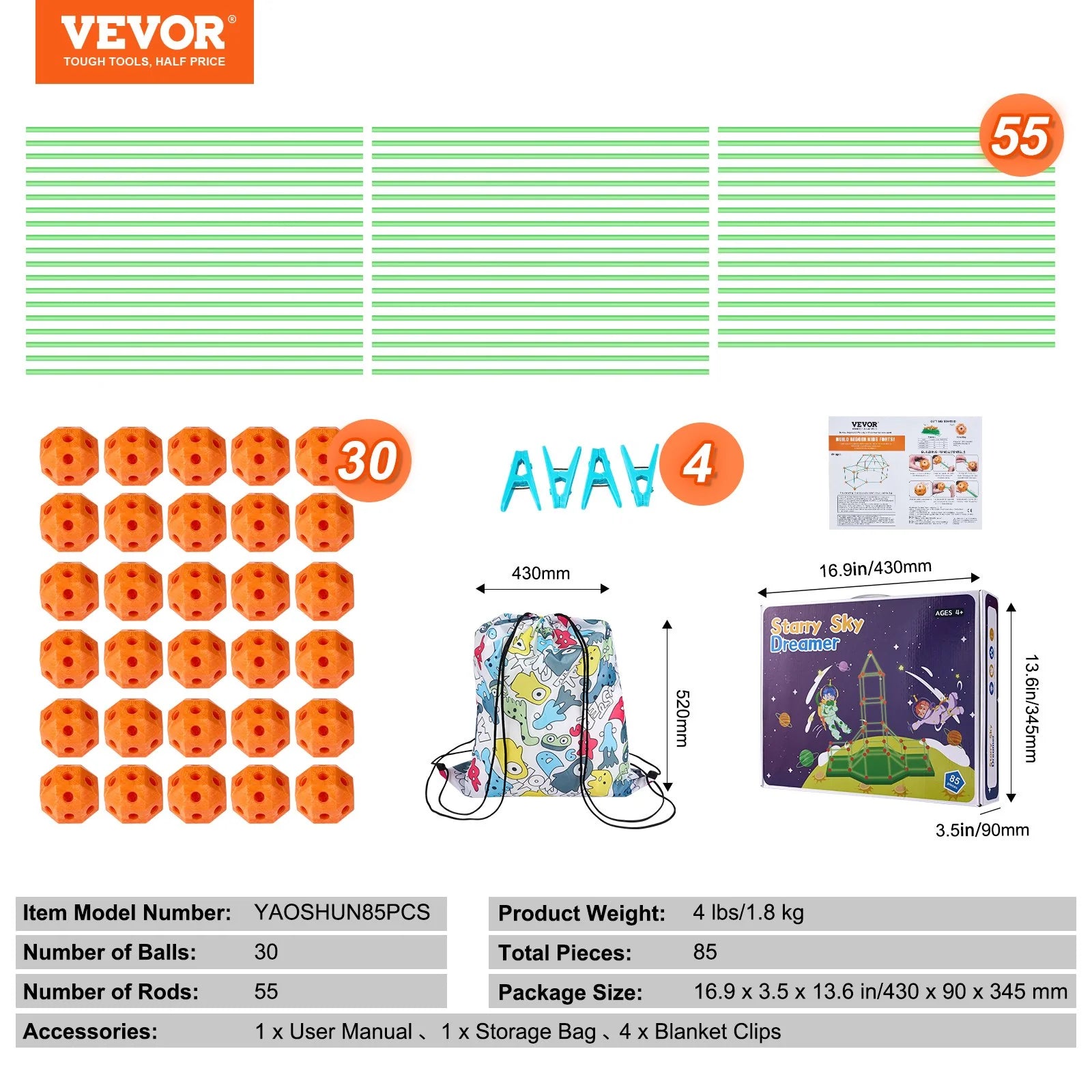 VEVOR Glow in the Dark Tent Fort Building Kit - 85P STEM Construction Toy for Kids