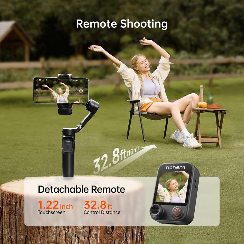 Hohem Isteady V3 Ultra Gimbal,Detachable Touchscreen Remote,Advanced AI Tracking with Any App,360° Infinite Pan Tracking,Select People&Obeject on Touchscreen to Track,3-Color Fill Light,3-Axis Stabilization, Compatible with Most Iphone&Android Series
