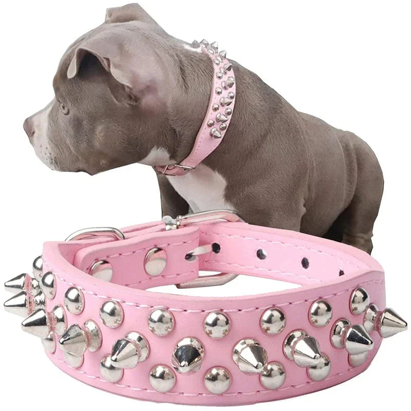 Premium Spiked Studded Leather Dog Collar - Adjustable for Small to Large Pets, Perfect for Pit Bulls and Cats