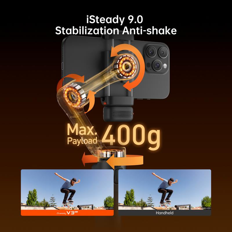 Hohem Isteady V3 Ultra Gimbal,Detachable Touchscreen Remote,Advanced AI Tracking with Any App,360° Infinite Pan Tracking,Select People&Obeject on Touchscreen to Track,3-Color Fill Light,3-Axis Stabilization, Compatible with Most Iphone&Android Series