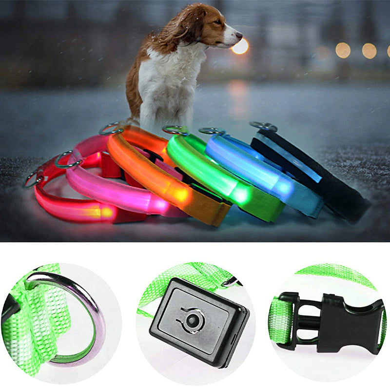 Bright & Safe LED Adjustable Dog Collar - Waterproof Glow & Flashing Light for Pet Safety