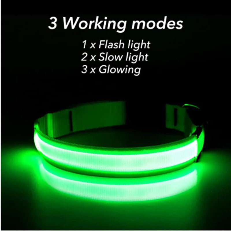Bright & Safe LED Adjustable Dog Collar - Waterproof Glow & Flashing Light for Pet Safety